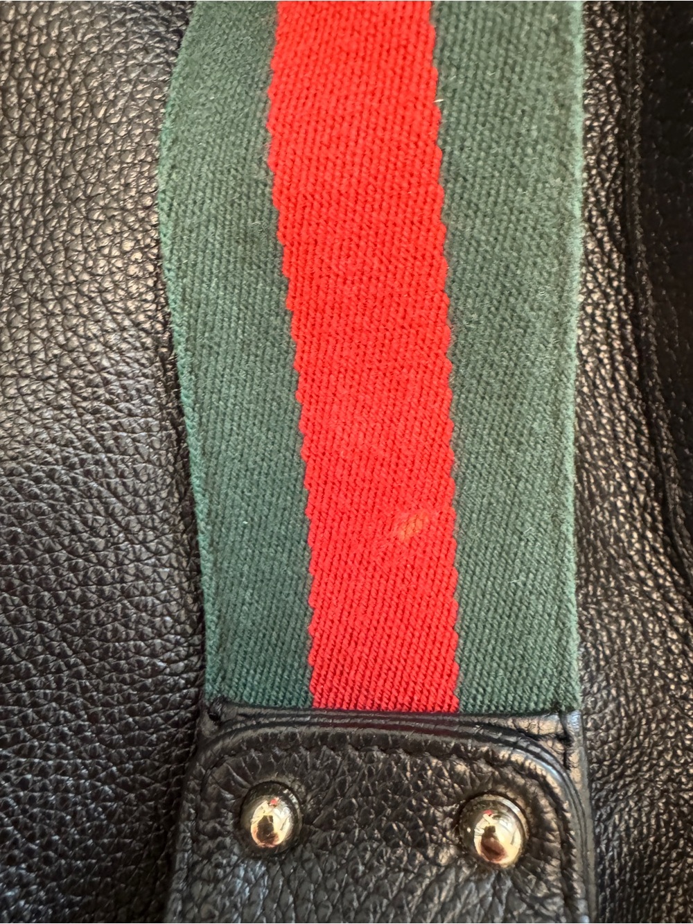 Gucci Black Crescent Bag w/Green & Red Stripe & Gold Bamboo Rings - Picture 10 of 13
